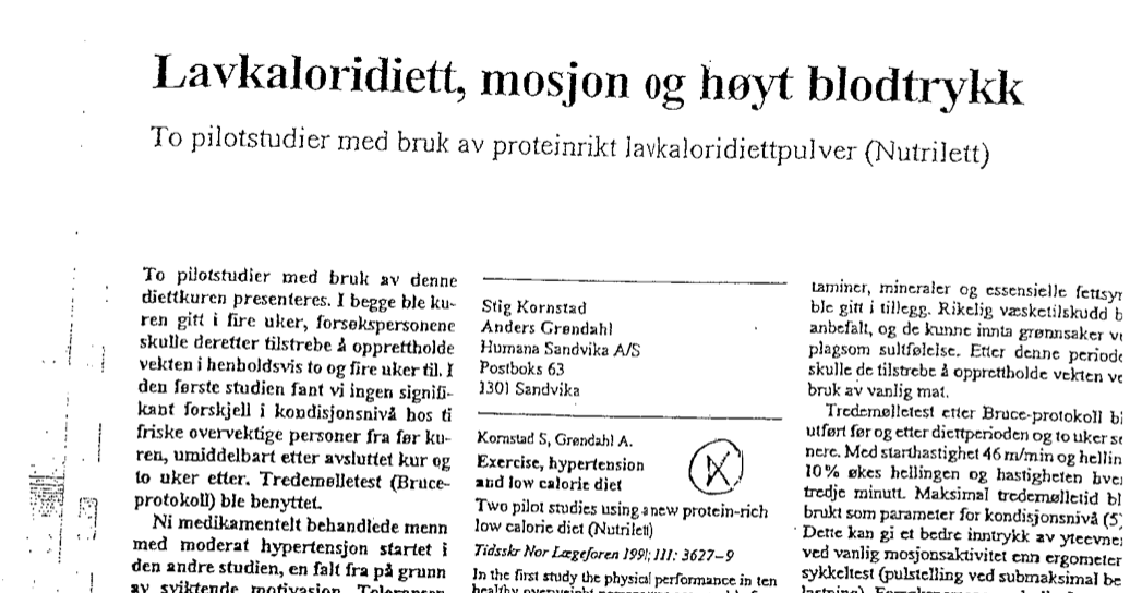 Kornstad 1991 — Exercise, hypertension and low calorie diet (study title page)