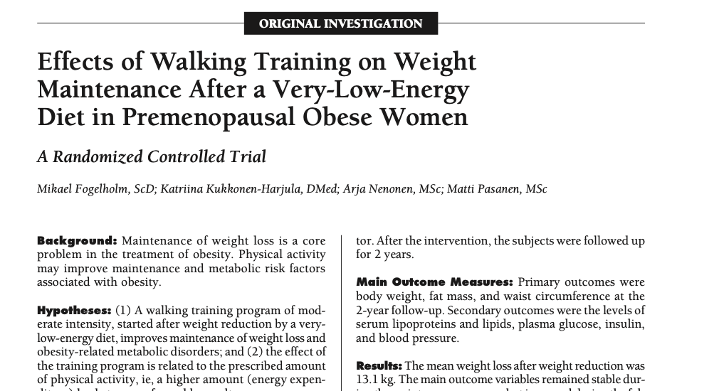 Study first page: Effects of walking training on weight maintenance after a very-low-energy diet in premenopausal obese women