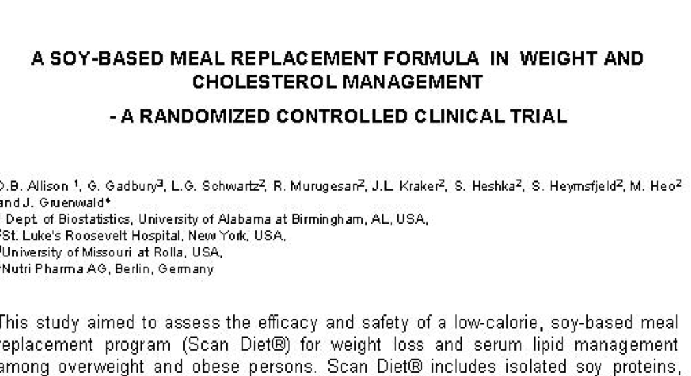 Study first page: A soy-based meal replacement formula in weight and cholesterol management (abstract)