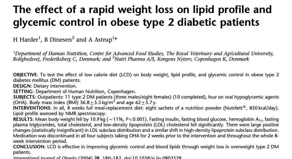 Study first page: The effect of a rapid weight loss on lipid profile and glycemic control in obese type 2 diabetic patients