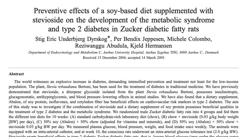 Study first page: Preventive effects of a soy-based diet supplemented with stevioside in Zucker diabetic fatty rats