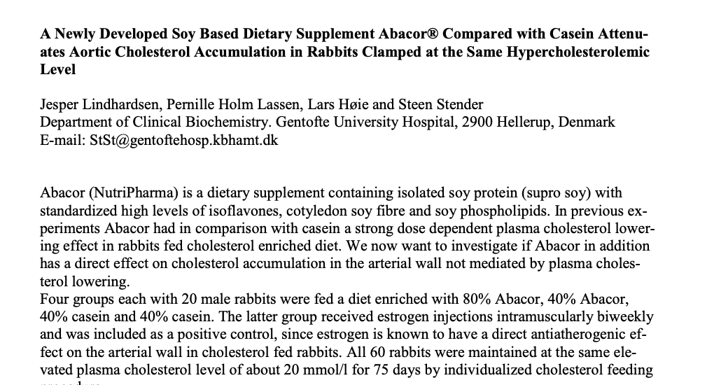 Study first page: A newly developed soy based dietary supplement Abacor attenuates aortic cholesterol accumulation in rabbits