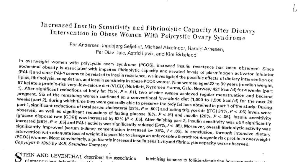 Study first page: Increased insulin sensitivity and fibrinolytic capacity after dietary intervention in obese women with PCOS