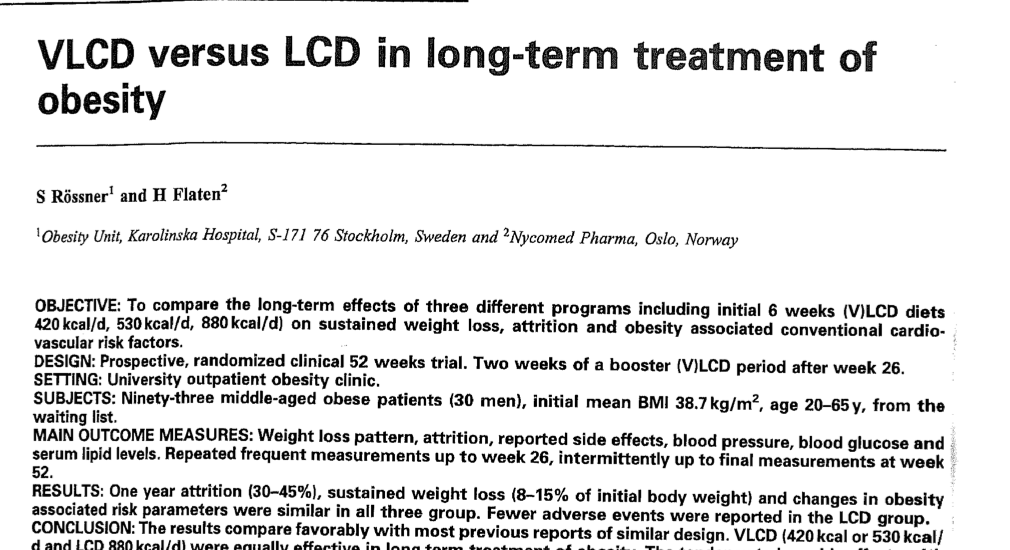 Study first page: VLCD versus LCD in long-term treatment of obesity
